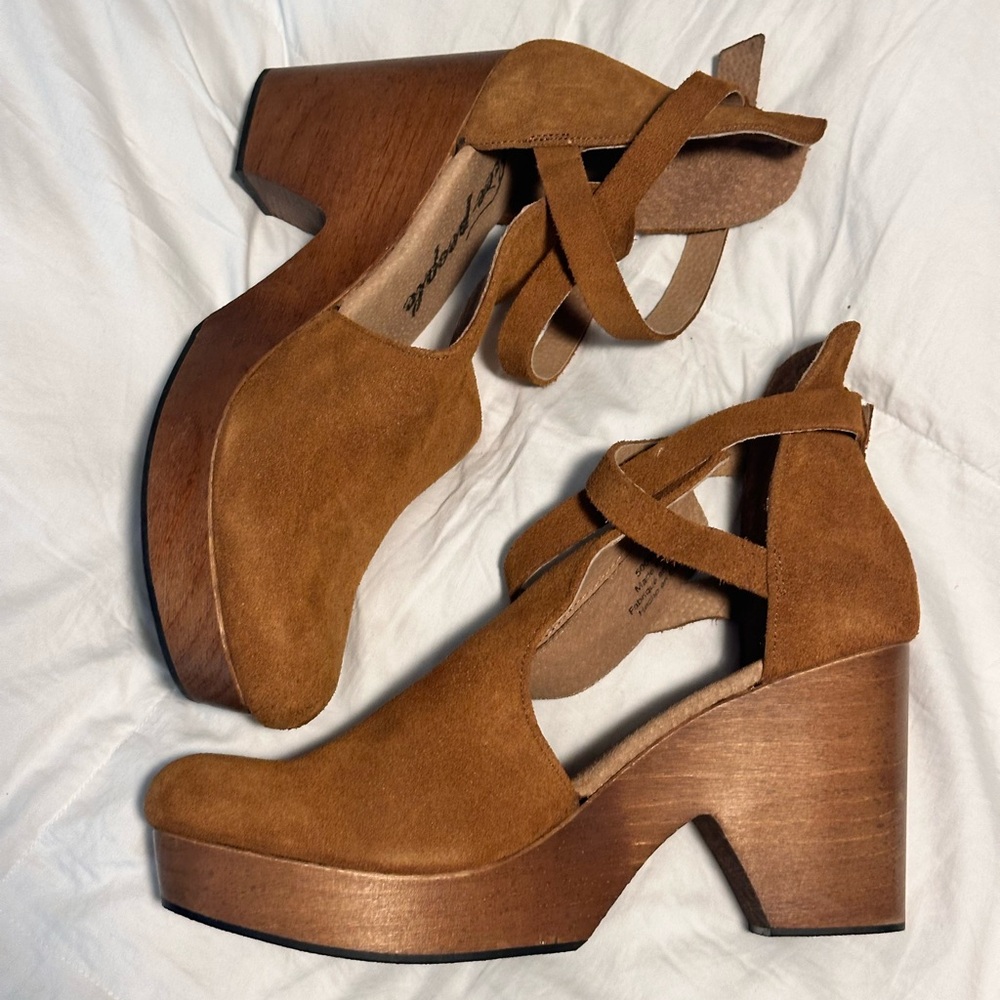 Free People Brown Platform Ankle Boots with Chunky Heel